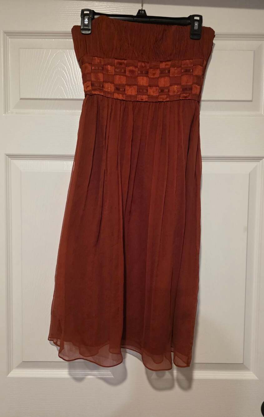 Vintage Y2K Laundry by Shelli Segal 100% Silk Strapless Dress -Rust sz 2